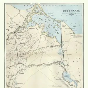 Antique map of Suez Canal, Egypt, 1880s, 19th Century