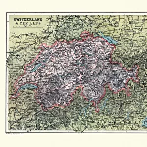 Antique Map of Switzerland and the Alps, 19th Century