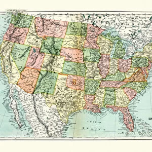 Antique map of United States, 1897, late 19th Century