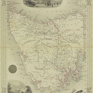 Antique map of Van Diemen Island off Australia with vignettes