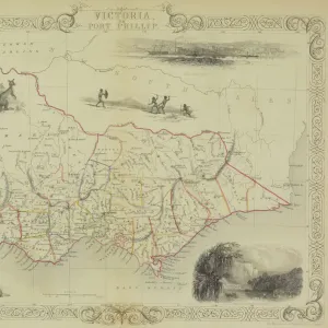 Antique map of Victoria or Port Phillip in Australia with vignettes