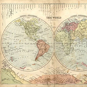 Antique map of the world, 1873