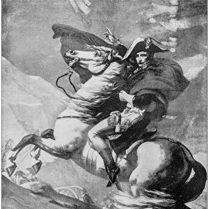 Antique painting illustration: Napoleon crossing the Alps