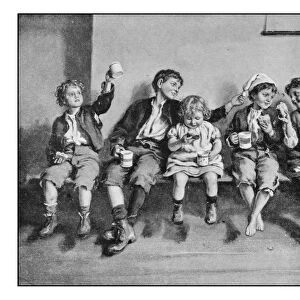 Antique photo of paintings: Children eating