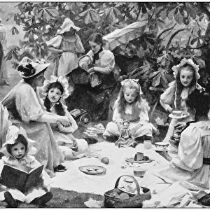 Antique photo of paintings: Childrens picnic