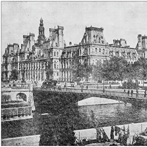 Antique photograph: Hotel de Ville, Paris, France