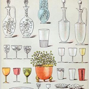 Antique recipes book engraving illustration: Glasses