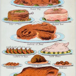 Meat Print from Antique Recipe Book Engraving Illustrations Meat Print from Antique Recipe Book Engraving Illustrations
