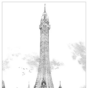 Antique scientific engraving illustration: Blackpool Tower