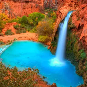Aqua Blue and Red Colours of Havasupai Falls Print Aqua Blue and Red Colours of Havasupai Falls Print
