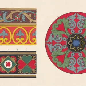 Arabesque, pompeïenne, byzantine et romane, ornements chromolithographiques. Arabesque, pompeïenne, byzantine et romane, ornements chromolithographiques.