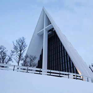 Arctic Cathedral or Tromsdalen Kirke church, in winter, Tromso, Norway, Europe