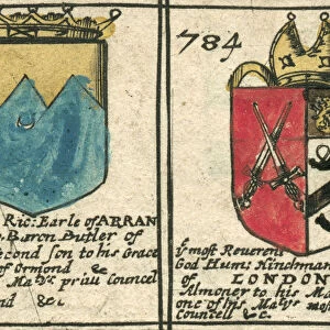 Arran and Hinchman coat of arms copperplate 17th century