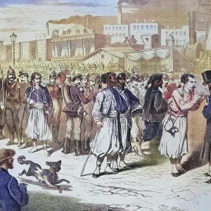 Arrival of French prisoners of war at the Ostbahnhof in Berlin, illustrated war chronicle 1870-1871, Franco-German campaign, Germany, France Arrival of French prisoners of war at the Ostbahnhof in Berlin, illustrated war chronicle 1870-1871, Franco-German campaign, Germany, France