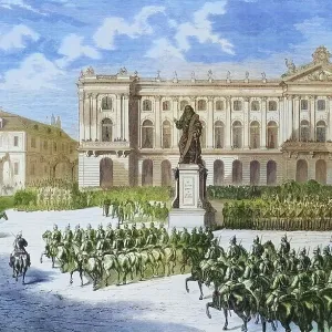 Arrival of Prussian troops at Stanislaus Square in Nanzig, illustrated war chronicle 1870-1871, Franco-German campaign, Germany, France Arrival of Prussian troops at Stanislaus Square in Nanzig, illustrated war chronicle 1870-1871, Franco-German campaign, Germany, France