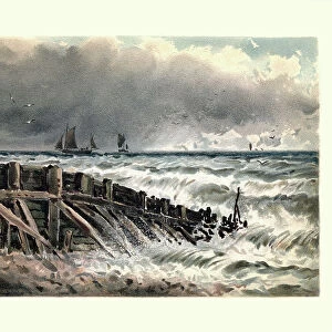 Art, Costal Landscape, Old Groin at Hastings, 19th Century