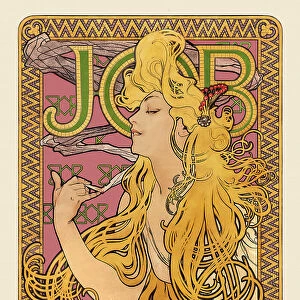 Art nouveau billboard woman with golden hair smoking 1896