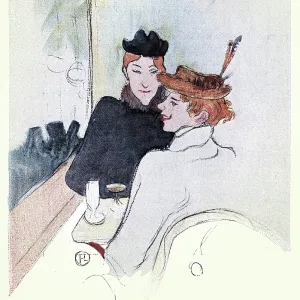 Art nouveau sketch of two French woman in cafe drinking, Victorian, Vintage illustration 19th Century Art nouveau sketch of two French woman in cafe drinking, Victorian, Vintage illustration 19th Century
