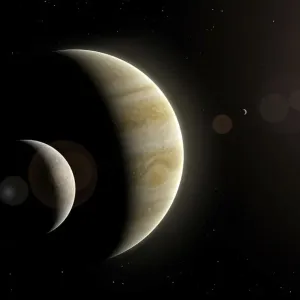 Artwork of Europa, Io and Jupiter Artwork of Europa, Io and Jupiter