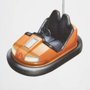 Artwork of an orange dodgem car