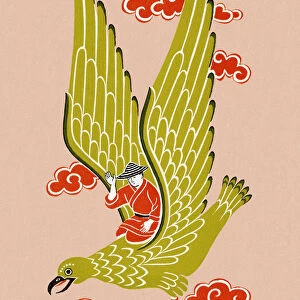 Asian Man Riding Giant Bird