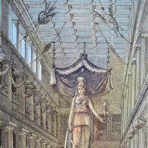Athena inside the Parthenon in Athens, Greece, Historical, digitally restored reproduction from a 19th century original