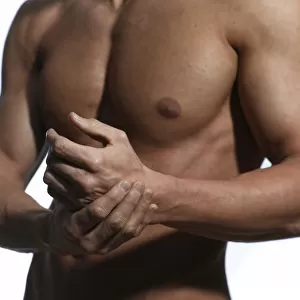 Athletic man, chest, hands