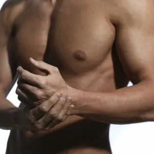 Athletic man, chest, hands