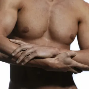 Athletic man, upper body, hands