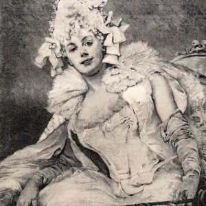 au Bal engraving of a fashionable young woman in 1889 au Bal engraving of a fashionable young woman in 1889