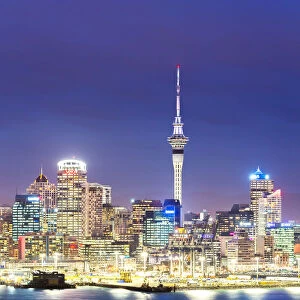 Auckland city waterfront at dusk, New Zealand