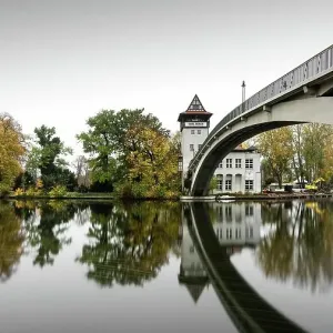 Autumn Island of Youth with Abbey Bridge in Treptower Park, Berlin, Germany Autumn Island of Youth with Abbey Bridge in Treptower Park, Berlin, Germany