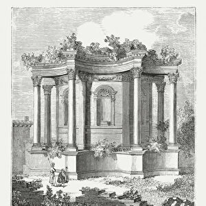 Baalbek (Libanon), Roman Temple of Venus, wood engraving, published 1855