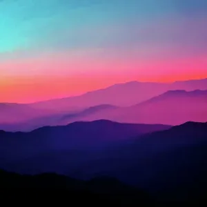 Misty Mountain Range Print in Viva Magenta Hues Misty Mountain Range Print in Viva Magenta Hues