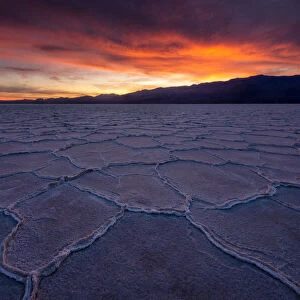 Badwater salt flat at death valley national park during sunset