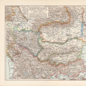 Balkan States: Romania, Bulgaria, Serbia and Montenegro, lithograph, published 1897