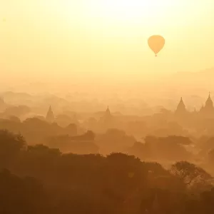 Balloons in the air around Old Bagan, Myanmar