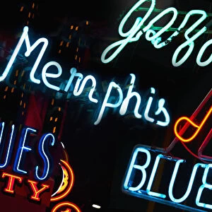 bar, beale street, blues, city lights, color image, fluorescent light, horizontal