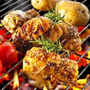 Barbecue chicken on grill