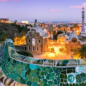 Barcelona, Parc Guell at sunset