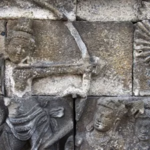 Detail in Bas-relief Carvings Depicting Scenes from Life of Buddha, Borobudur, Java, Indonesia