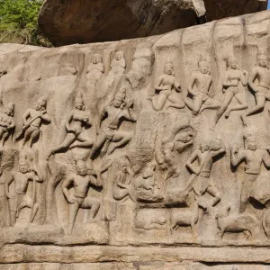 Bas-relief Descent of the Ganges, Mahabalipuram, Mamallapuram, Tamil Nadu, Kanchipuram, India Bas-relief Descent of the Ganges, Mahabalipuram, Mamallapuram, Tamil Nadu, Kanchipuram, India