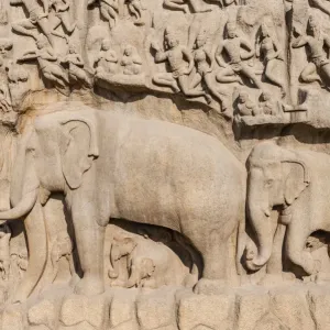 Bas-relief Descent of the Ganges, Mahabalipuram, Mamallapuram, Tamil Nadu, Kanchipuram, India Bas-relief Descent of the Ganges, Mahabalipuram, Mamallapuram, Tamil Nadu, Kanchipuram, India