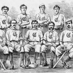 Nine Basball Players In Pose; Woodcut Nine Basball Players In Pose; Woodcut