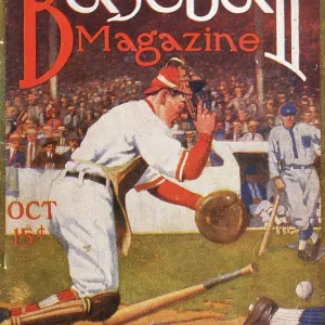 Baseball Magazine Cover With A Catcher In Action Baseball Magazine Cover With A Catcher In Action