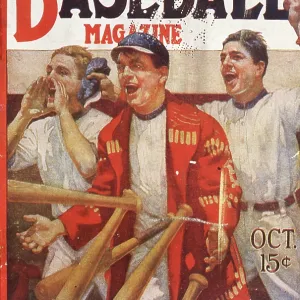 Baseball Magazine Cover With Players Cheering From Dugout Baseball Magazine Cover With Players Cheering From Dugout