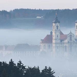 Basilica of Ottobeuren in fog, Unterallgaeu, Allgaeu, Bavaria, Germany, Europe