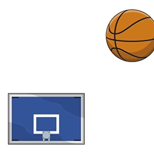 Basketball backboard, ball, hoop and netting