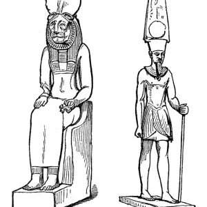 Bastet and Amen Ra Vintage Engraving Print, 1864 Bastet and Amen Ra Vintage Engraving Print, 1864