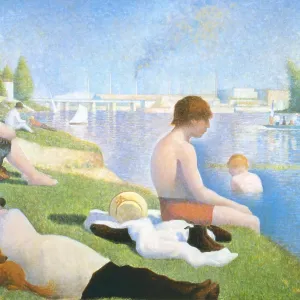 Print of a group of people bathing at Asnières Print of a group of people bathing at Asnières
